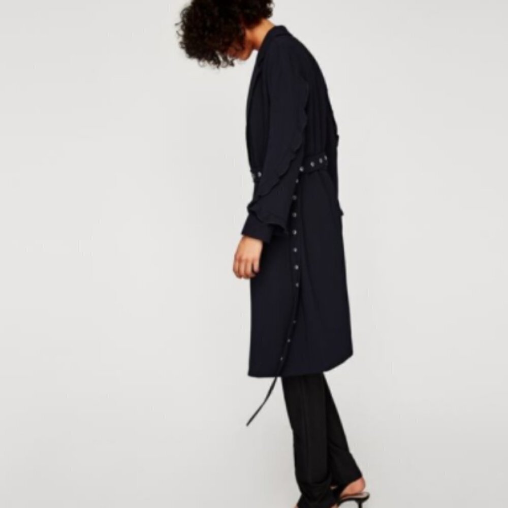 ZARA // ltd ed blogger fave ruffle detail metal grommet belt trench coat - Picture 11 of 16